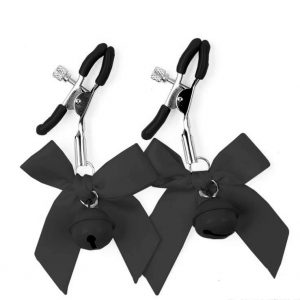 LATETOBED Pinzas para Pezones con Cascabel y Lazos Negros