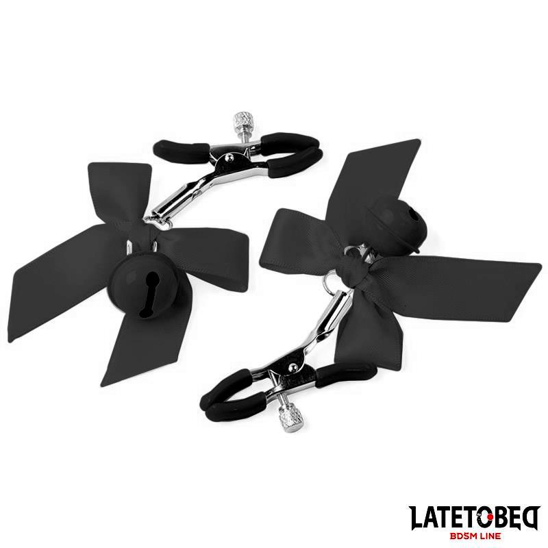 LATETOBED Pinzas para Pezones con Cascabel y Lazos Negros - Imagen 4